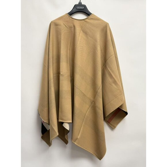 Burberry Women’s Charlotte Reversible Solid Check Wool Cape Camel 4029406 - Picture 5 of 10